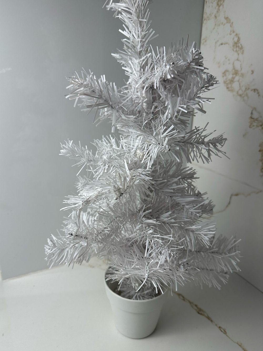 White Mini Holiday Tree with ornaments and star